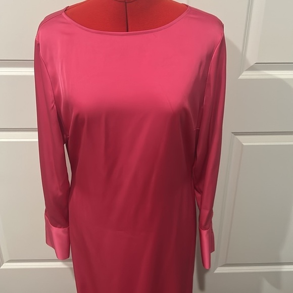 NWT H&M Hot Pink Satin Like Backless Long Sleeve Maxi Party Dress Size Medium - Picture 2 of 7